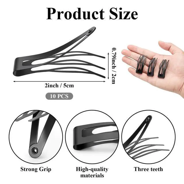 Alt view image 2 of 7 - 10 Pcs Double Grip Hair Clips, Metal Snap Hair Clips Hair Barrettes | Non Slip Hair Clips Black Barrettes Women Hair Styling Hair Accessories for Thin Thick Hair