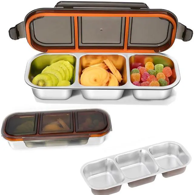 Main image of Snack Container Leak-Proof Box for Lunch, Stainless Steel Snack Bento Box,Bento Box 3 Compartments, Dishwasher Safe, Suitable for Work, Picnics
