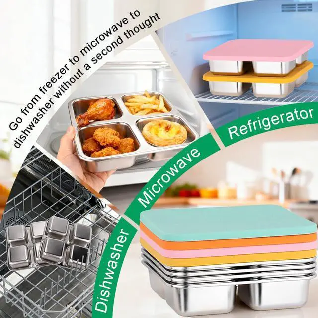 Alt view image 5 of 7 - Stainless Steel Snack Containers with Lids, Lunchable 4 Compartment, Orange | Snackle, Small Bento Lunch Box, Divided Food Storage, Portion Control, Meal Prep, Reusable, Leakproof, for Adult Kids,