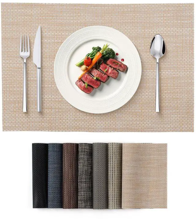 Main image of Placemats Set of 4, Heat Resistant Place Mats, Washable PVC Table Mats, Woven Vinyl Plastic Placemats for Dining Table, Non-Slip Stain Resistant Kitchen Table Placemats Easy to Clean?Beige?