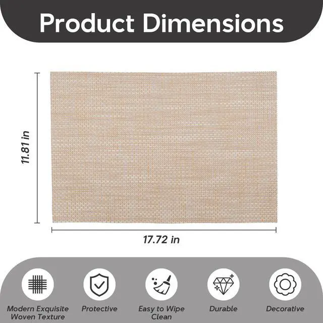 Alt view image 5 of 7 - Placemats Set of 4, Heat Resistant Place Mats, Washable PVC Table Mats, Woven Vinyl Plastic Placemats for Dining Table, Non-Slip Stain Resistant Kitchen Table Placemats Easy to Clean?Beige?