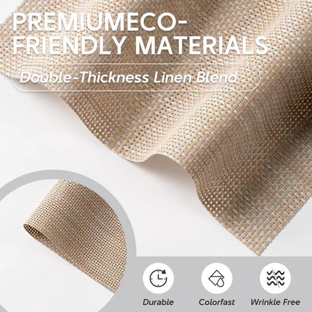 Alt view image 6 of 7 - Placemats Set of 4, Heat Resistant Place Mats, Washable PVC Table Mats, Woven Vinyl Plastic Placemats for Dining Table, Non-Slip Stain Resistant Kitchen Table Placemats Easy to Clean?Beige?