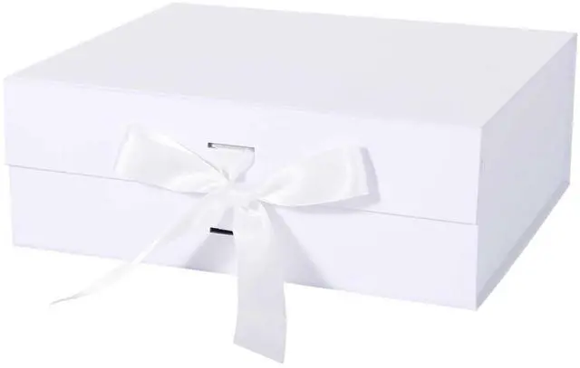 Main image of White Gift Box with Ribbon Magnetic Lids 1 Pack | Large Gift Boxes Bridesmaid Groomsman Proposal Boxes, 10.2x9x3.74 in, Collapsible Wedding Storage Box