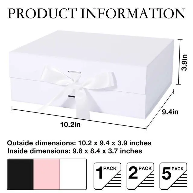 Alt view image 2 of 6 - White Gift Box with Ribbon Magnetic Lids 1 Pack | Large Gift Boxes Bridesmaid Groomsman Proposal Boxes, 10.2x9x3.74 in, Collapsible Wedding Storage Box