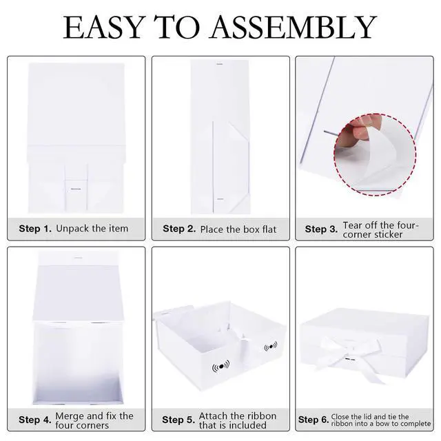 Alt view image 3 of 6 - White Gift Box with Ribbon Magnetic Lids 1 Pack | Large Gift Boxes Bridesmaid Groomsman Proposal Boxes, 10.2x9x3.74 in, Collapsible Wedding Storage Box