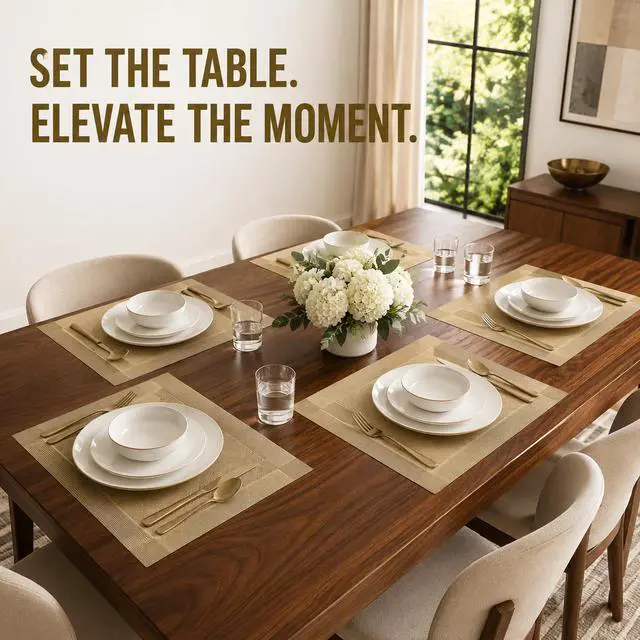 Alt view image 2 of 7 - Gold Placemats Set of 6 - Washable Woven Table Mats, Heat Resistant & Non Slip Dining Placemats