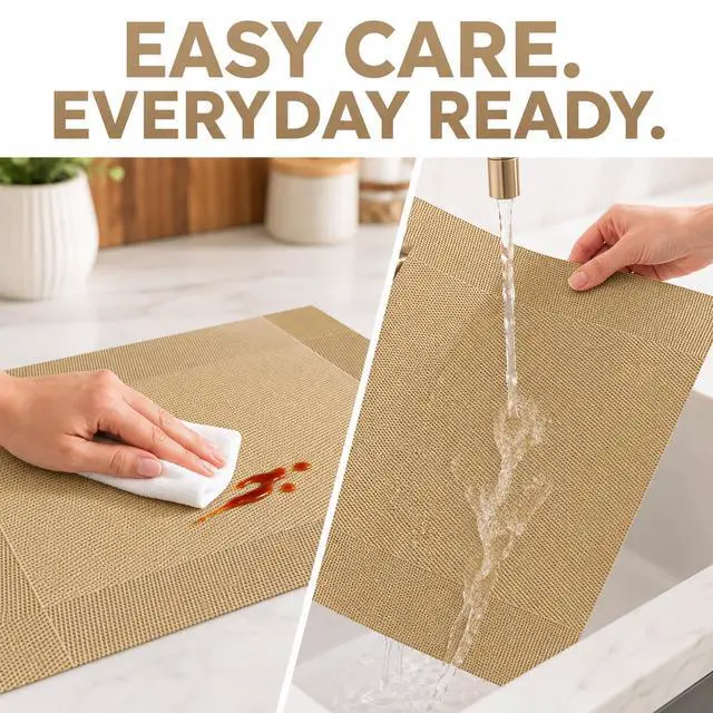 Alt view image 3 of 7 - Gold Placemats Set of 6 - Washable Woven Table Mats, Heat Resistant & Non Slip Dining Placemats