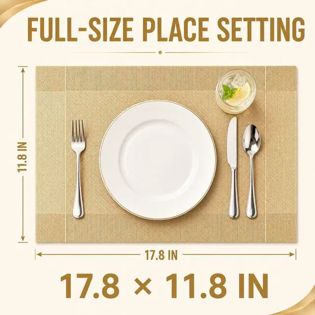 Alt view image 4 of 7 - Gold Placemats Set of 6 - Washable Woven Table Mats, Heat Resistant & Non Slip Dining Placemats