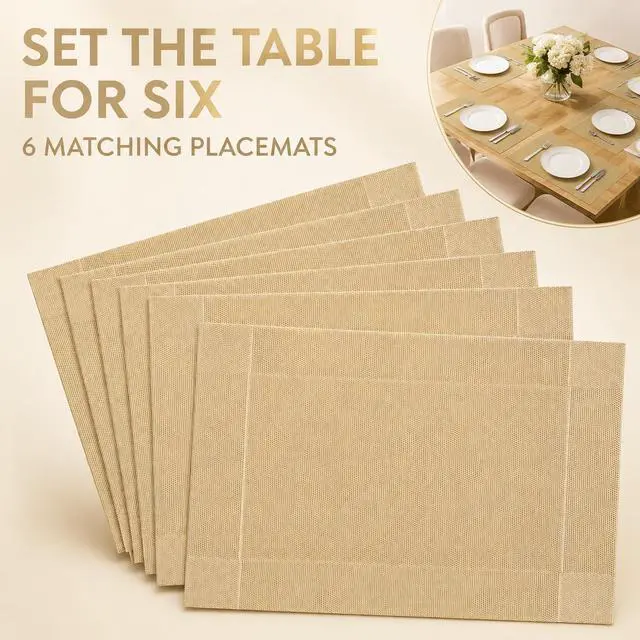 Alt view image 7 of 7 - Gold Placemats Set of 6 - Washable Woven Table Mats, Heat Resistant & Non Slip Dining Placemats