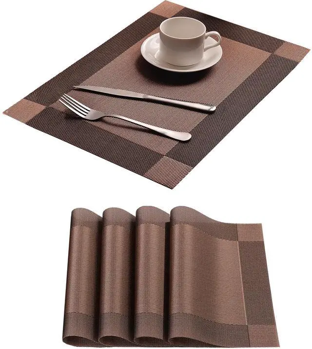 Main image of Table Placemats Dining Table Place Mats Set of 4 Heat Resistant Insulation Non-Slip Vinyl for Kitchen Dining Room 18" * 12" Dark Brown