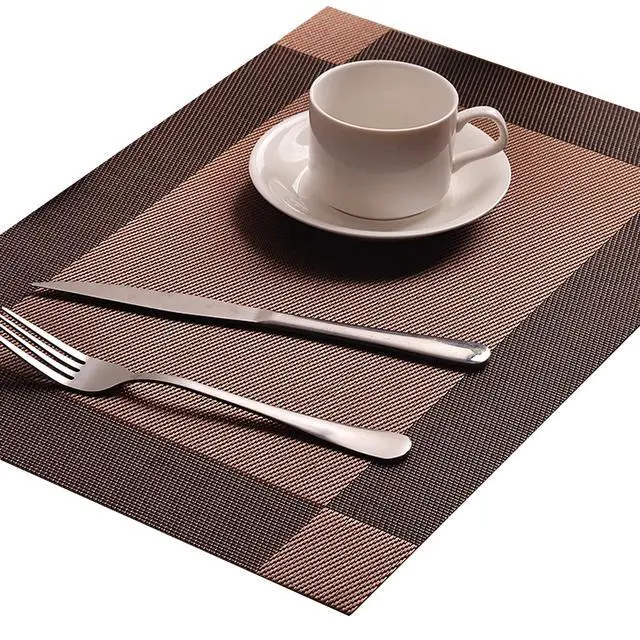 Alt view image 5 of 6 - Table Placemats Dining Table Place Mats Set of 4 Heat Resistant Insulation Non-Slip Vinyl for Kitchen Dining Room 18" * 12" Dark Brown