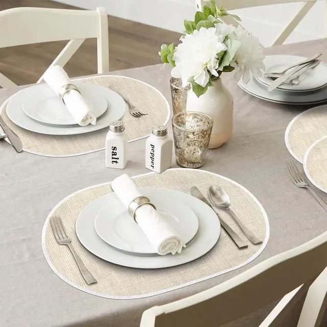 Alt view image 2 of 7 - Beige Placemats Set of 4, 12x18 Inch Oval Washable Place Mats Easy to Clean Heat Resistant Table Mats, Wipeable Place Mats for Kitchen, Dining RoomBeige, 4