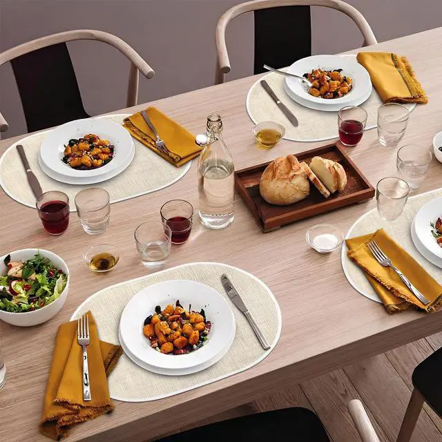 Alt view image 7 of 7 - Beige Placemats Set of 4, 12x18 Inch Oval Washable Place Mats Easy to Clean Heat Resistant Table Mats, Wipeable Place Mats for Kitchen, Dining RoomBeige, 4