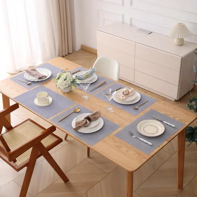 Alt view image 2 of 7 - Placemats, Temperature-Color-Changing Kitchen Table Mat | Eco-friendly nano material changes from blue at 25°C to red at 35°C; self-cleaning and easy to wipe.