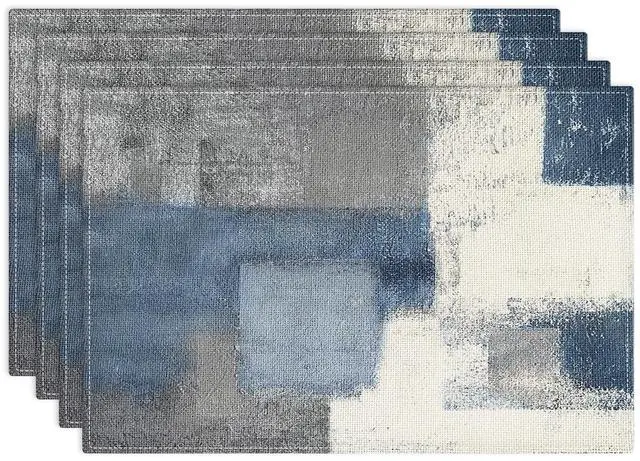 Main image of Farmhouse Placemats Set of 4, 12x18 Inch, Abstract Blue Grey | Abstract Vintage Art Painting Table Mats for Outdoor Home Party Kitchen Dining Decoration