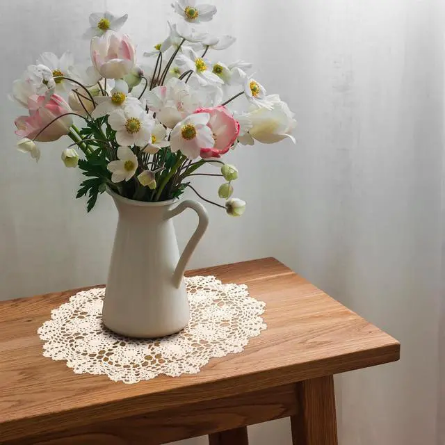 Alt view image 5 of 7 - Dollies for Tables, 15.7 Inch Large Cotton Handmade Table Doilies Vintage Round Crochet Doilies Lace Placemats Knitted Tablecloth for Home Kitchen Dining Room Wedding Party Decoration (Beige)