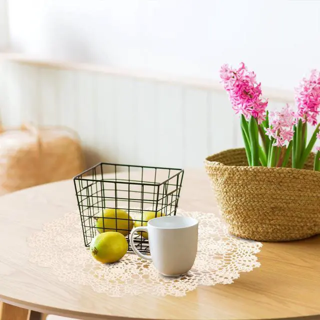 Alt view image 6 of 7 - Dollies for Tables, 15.7 Inch Large Cotton Handmade Table Doilies Vintage Round Crochet Doilies Lace Placemats Knitted Tablecloth for Home Kitchen Dining Room Wedding Party Decoration (Beige)