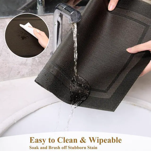 Alt view image 6 of 7 - Woven Vinyl Placemats Set of 4 Wipe Clean Place Mats for Dining Table Heat Resistant PVC Weave Table Mats Indoor Outdoor (4, Frame Black Gold)