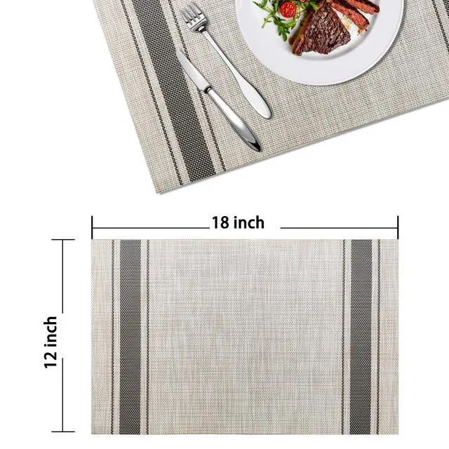 Alt view image 2 of 6 - Placemats Set of 4 Vinyl Washable Gray Placemats, 18"x12" Wipeable Heat-Resistant Non-Slip Easy Clean Table Mats Ideal for Dining Table Table Runner and Outdoor(4, Grey Wide Stripe)