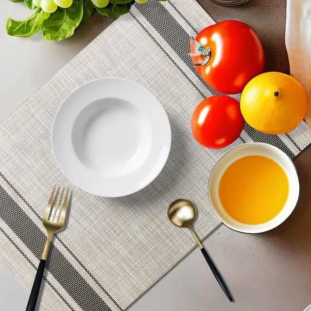 Alt view image 4 of 6 - Placemats Set of 4 Vinyl Washable Gray Placemats, 18"x12" Wipeable Heat-Resistant Non-Slip Easy Clean Table Mats Ideal for Dining Table Table Runner and Outdoor(4, Grey Wide Stripe)