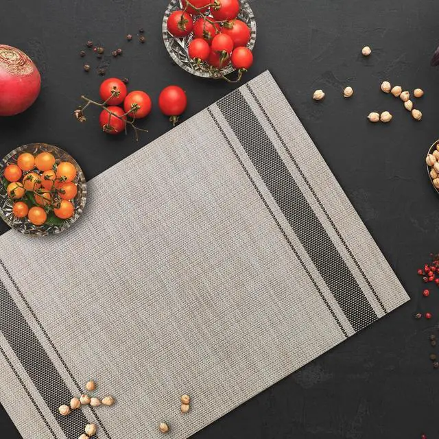 Alt view image 6 of 6 - Placemats Set of 4 Vinyl Washable Gray Placemats, 18"x12" Wipeable Heat-Resistant Non-Slip Easy Clean Table Mats Ideal for Dining Table Table Runner and Outdoor(4, Grey Wide Stripe)