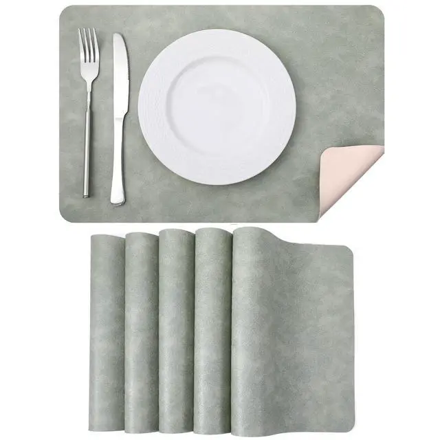 Main image of Set of 6 Leather Placemats-12 X 17" Wipeable Placemats Waterproof Heat Resistant Place Mats Vinyl Reversible Table Mats for Kitchen, Dining, Outdoor(Beige)