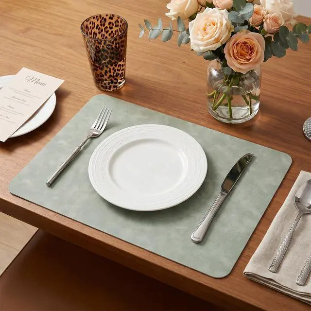 Alt view image 6 of 7 - Set of 6 Leather Placemats-12 X 17" Wipeable Placemats Waterproof Heat Resistant Place Mats Vinyl Reversible Table Mats for Kitchen, Dining, Outdoor(Beige)