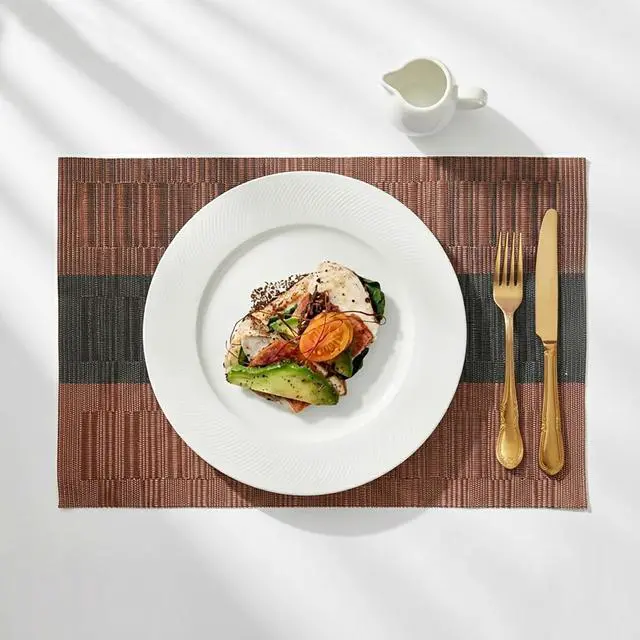 Alt view image 3 of 7 - Bamboo Basket Woven Placemats Set of 4 Anti-Slip Table Mat | Attractive,Easy-to-Clean,Woven, Non-Slip, Vinyl Material,Table Mat, Indoor/Outdoor Dining Table Decoration(4, Brown Black)