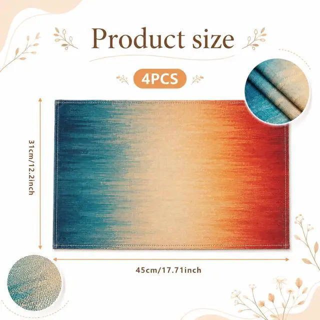 Alt view image 2 of 7 - 12x18 Inch Farmhouse Placemats, 4Pcs Heat Resistant Washable Place Mats | Waterproof Non-Slip Wipeable Table Mats for Outdoor Home Party Kitchen Dining Decoration