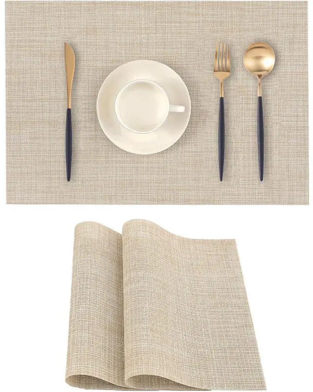 Main image of Beige Placemats Set of 2 - Heat-Resistant, Non-Slip Table Mats | 2Pcs Washable Durable Woven Vinyl for Indoor & Outdoor Dining Place mats