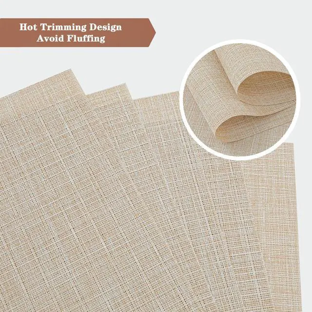 Alt view image 2 of 7 - Beige Placemats Set of 2 - Heat-Resistant, Non-Slip Table Mats | 2Pcs Washable Durable Woven Vinyl for Indoor & Outdoor Dining Place mats