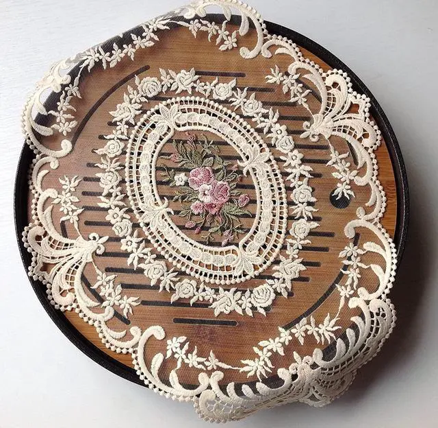 Alt view image 3 of 5 - 2Pack Retro Lace Placemats, French Crochet Doilies, Handmade Embroidered Table Mats, 12x16-in Beige Place Mats Cup Mat