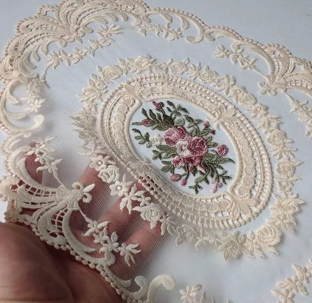 Alt view image 4 of 5 - 2Pack Retro Lace Placemats, French Crochet Doilies, Handmade Embroidered Table Mats, 12x16-in Beige Place Mats Cup Mat