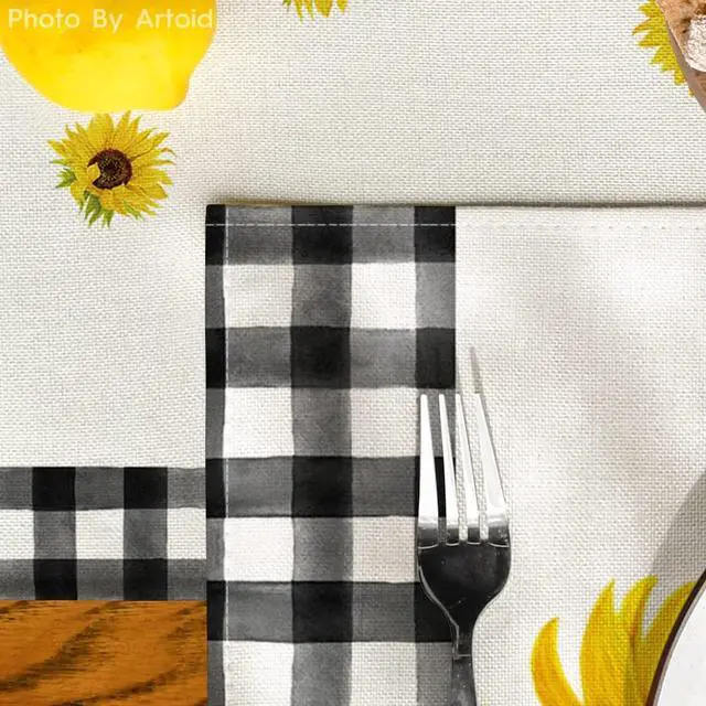Alt view image 7 of 7 - Buffalo Plaid Sunflower Sunshine Vase Summer Placemats Set of 4, 12x18 Inch Spring Table Mats for Party Kitchen Dining Decoration