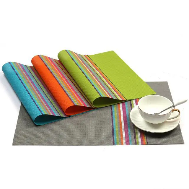 Alt view image 2 of 7 - Placemats Set of 4 Colorful Woven Vinyl Place Mats for Dining Table Reversible PVC Heat Resistant Table Mats (4, Multicolor)