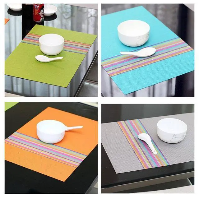 Alt view image 3 of 7 - Placemats Set of 4 Colorful Woven Vinyl Place Mats for Dining Table Reversible PVC Heat Resistant Table Mats (4, Multicolor)
