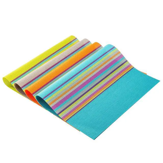 Alt view image 5 of 7 - Placemats Set of 4 Colorful Woven Vinyl Place Mats for Dining Table Reversible PVC Heat Resistant Table Mats (4, Multicolor)