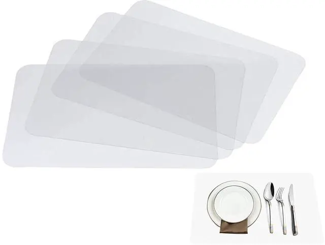 Main image of Clear Place Mats,Translucent Plastic Placemats Set for Dining Table, Keeps Table or Desktop Cloth Cleaner, Washable, Heat Resistant, Non-Slip (4)