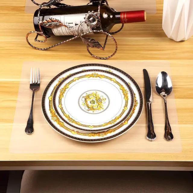 Alt view image 2 of 7 - Clear Place Mats,Translucent Plastic Placemats Set for Dining Table, Keeps Table or Desktop Cloth Cleaner, Washable, Heat Resistant, Non-Slip (4)