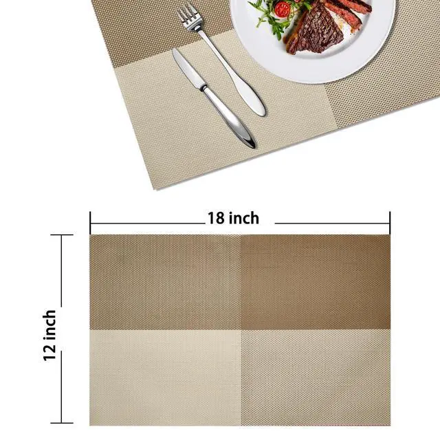 Alt view image 2 of 6 - Placemats Set of 4 Vinyl Washable Coffee Square Placemats, 18"x12" Wipeable Heat-Resistant Non-Slip Easy Clean Table Mats Ideal for Dining Table Table Runner and Outdoor (4, Coffee Square)