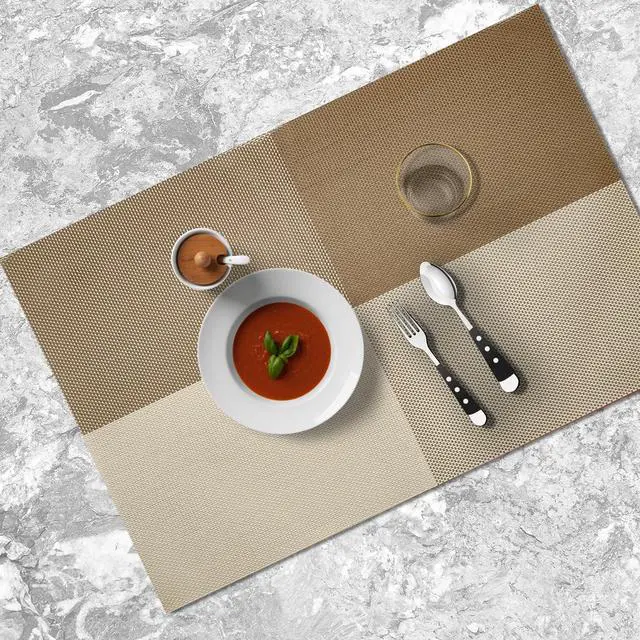 Alt view image 3 of 6 - Placemats Set of 4 Vinyl Washable Coffee Square Placemats, 18"x12" Wipeable Heat-Resistant Non-Slip Easy Clean Table Mats Ideal for Dining Table Table Runner and Outdoor (4, Coffee Square)