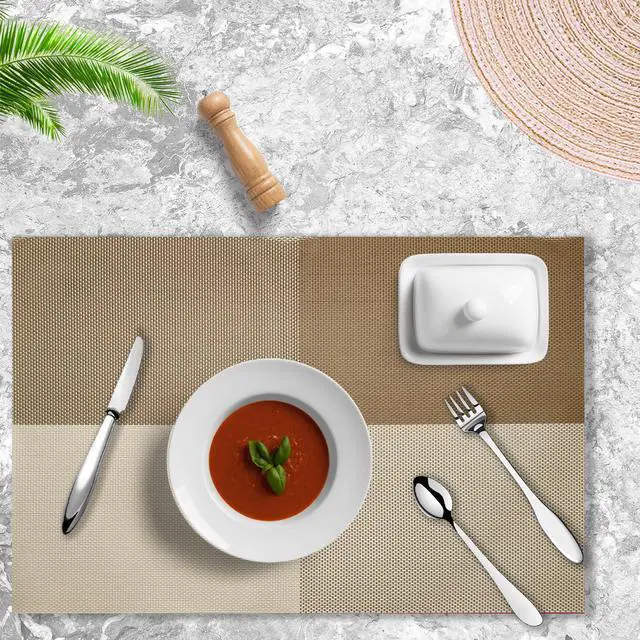Alt view image 5 of 6 - Placemats Set of 4 Vinyl Washable Coffee Square Placemats, 18"x12" Wipeable Heat-Resistant Non-Slip Easy Clean Table Mats Ideal for Dining Table Table Runner and Outdoor (4, Coffee Square)