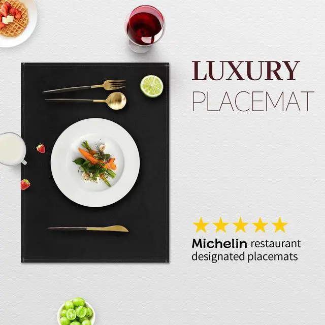 Alt view image 2 of 7 - Black Placemats Set of 4, 12x18 Inch Faux Linen Table Mats | Heat Resistant and Washable Design, Easy to Clean Surface for Dining Rooms, Kitchens, Outdoor Parties and Everyday Home Decor