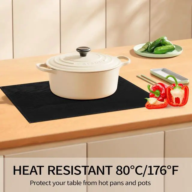Alt view image 7 of 7 - Black Placemats Set of 4, 12x18 Inch Faux Linen Table Mats | Heat Resistant and Washable Design, Easy to Clean Surface for Dining Rooms, Kitchens, Outdoor Parties and Everyday Home Decor