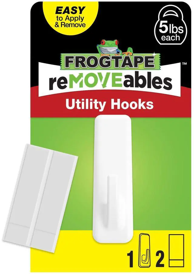 Main image of reMOVEables Utility Wall Hook Large - Holds up to 5 lbs - 1 Reusable Hook & 2 Adhesive Strips - Damage Free, Removable Wall Hooks for Hanging - No Nails Stick On Hangers - White (Pack of 1)