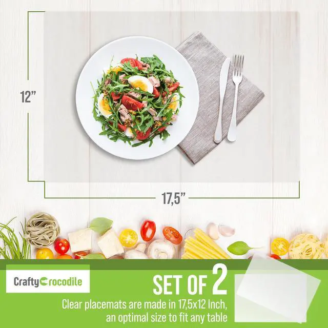 Alt view image 3 of 7 - Clear Plastic Placemats Set of 2, 17.5x12 Transparent Vinyl Table Mats | Wipeable Vinyl Placemats, Crystal Clear Plastic Mat for Dining, Kitchen, Office, Shelves - Heat Resistant Table Place Mats