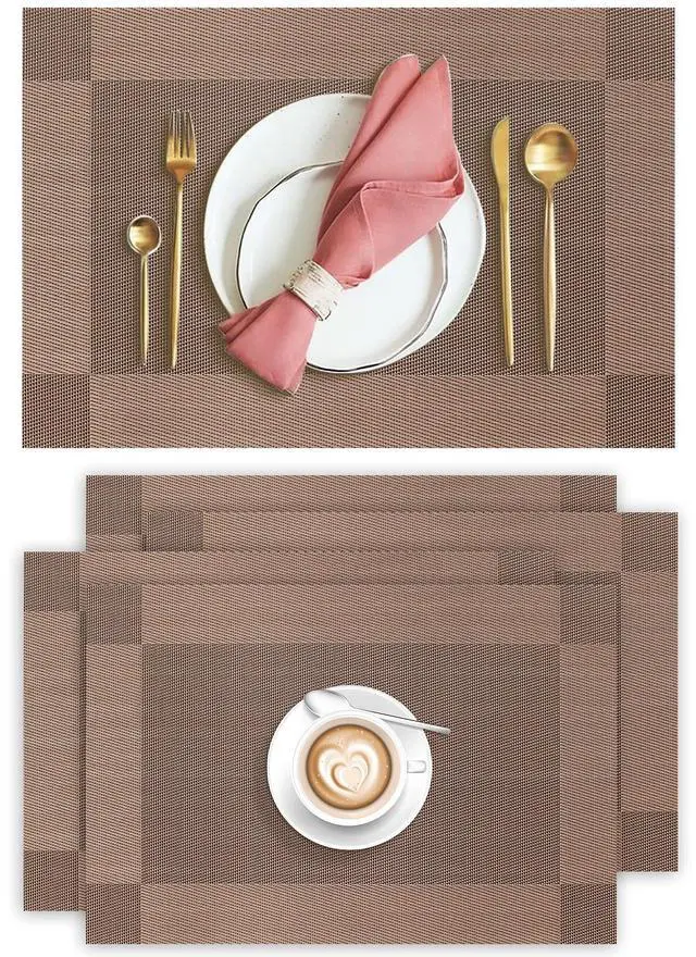 Main image of Placemats Set of 4, Heat Resistant Place Mats, Washable Durable PVC Table Mats, Woven Vinyl Plastic Placemats for Dining Table, Non-Slip Stain Resistant Kitchen Table Placemats, Easy to Clean