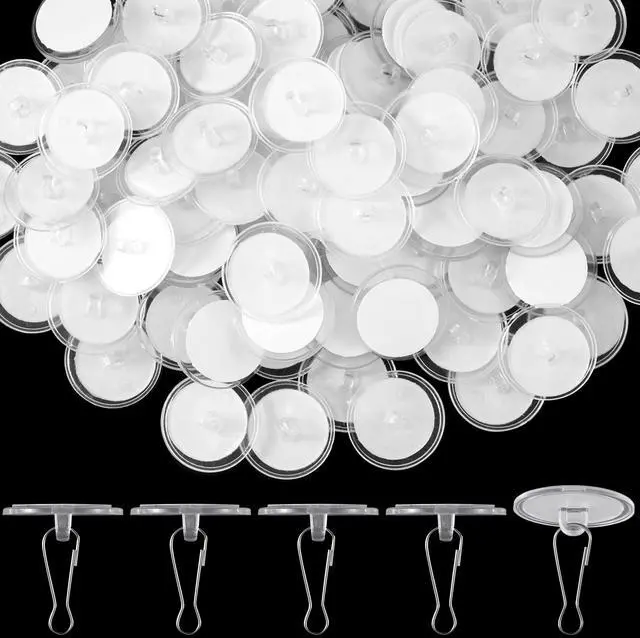 Main image of 55 Pack Self-Adhesive Ceiling Hooks for Hanging, Sticky No-Drill Ceiling Discs with Metal Hook, Transparent Wall Hook Hanger for Wedding Birthday Party Christams Decorations