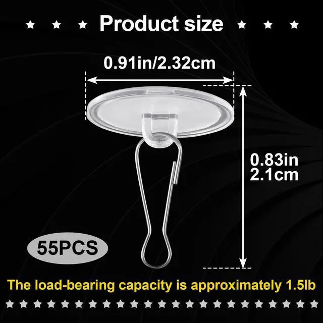 Alt view image 2 of 7 - 55 Pack Self-Adhesive Ceiling Hooks for Hanging, Sticky No-Drill Ceiling Discs with Metal Hook, Transparent Wall Hook Hanger for Wedding Birthday Party Christams Decorations
