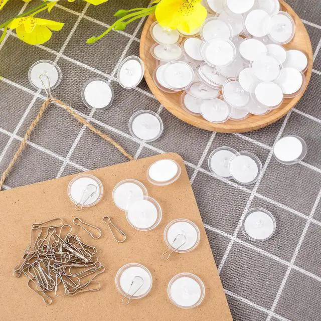 Alt view image 7 of 7 - 55 Pack Self-Adhesive Ceiling Hooks for Hanging, Sticky No-Drill Ceiling Discs with Metal Hook, Transparent Wall Hook Hanger for Wedding Birthday Party Christams Decorations